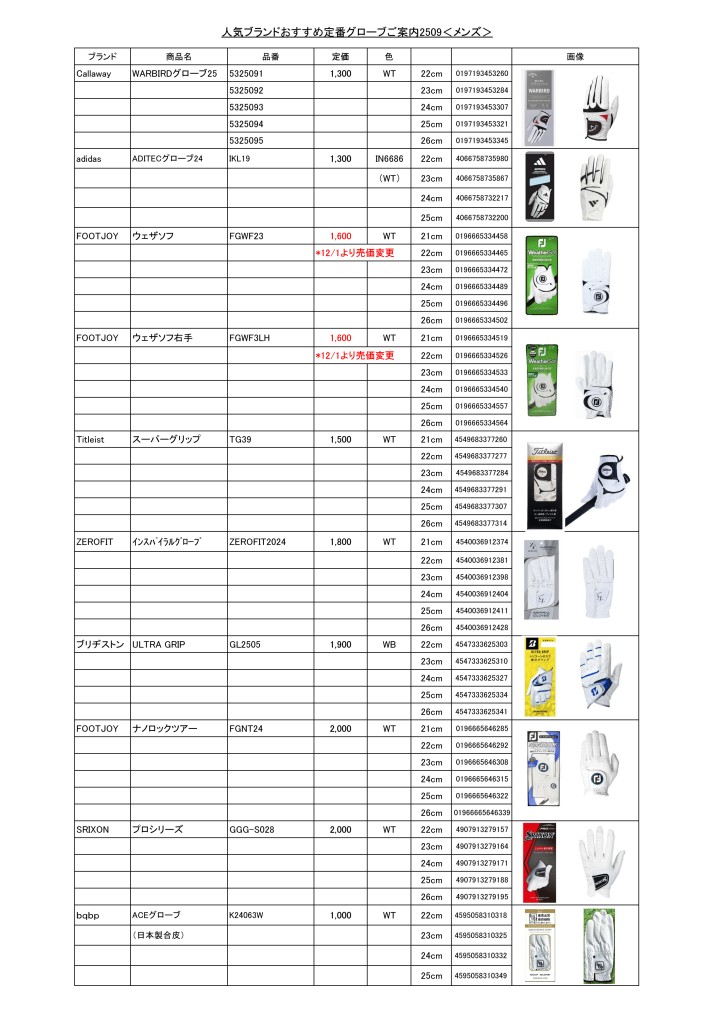 人気ブランドおすすめ定番グローブご案内2512<メンズ>
