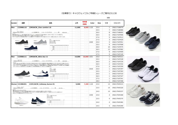 （在庫限り）CallawayGOLF特価シューズご案内231201