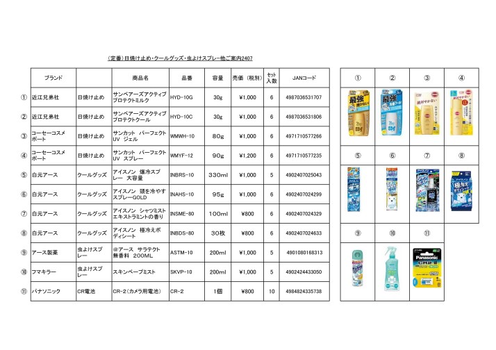 （定番）日焼け止め・クールグッズ・虫よけスプレｰ他ご案内2407